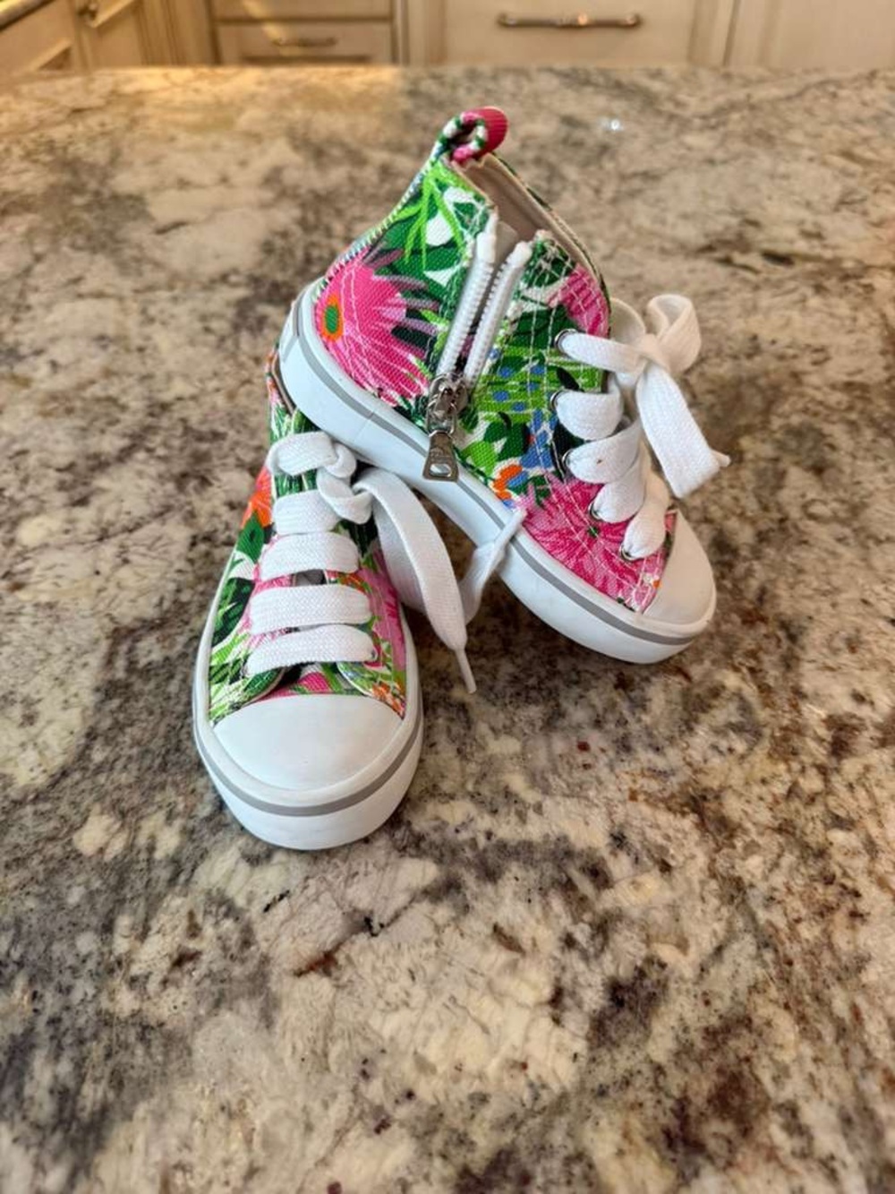 Prada Girls Floral High-Top Sneakers in Pink & Green